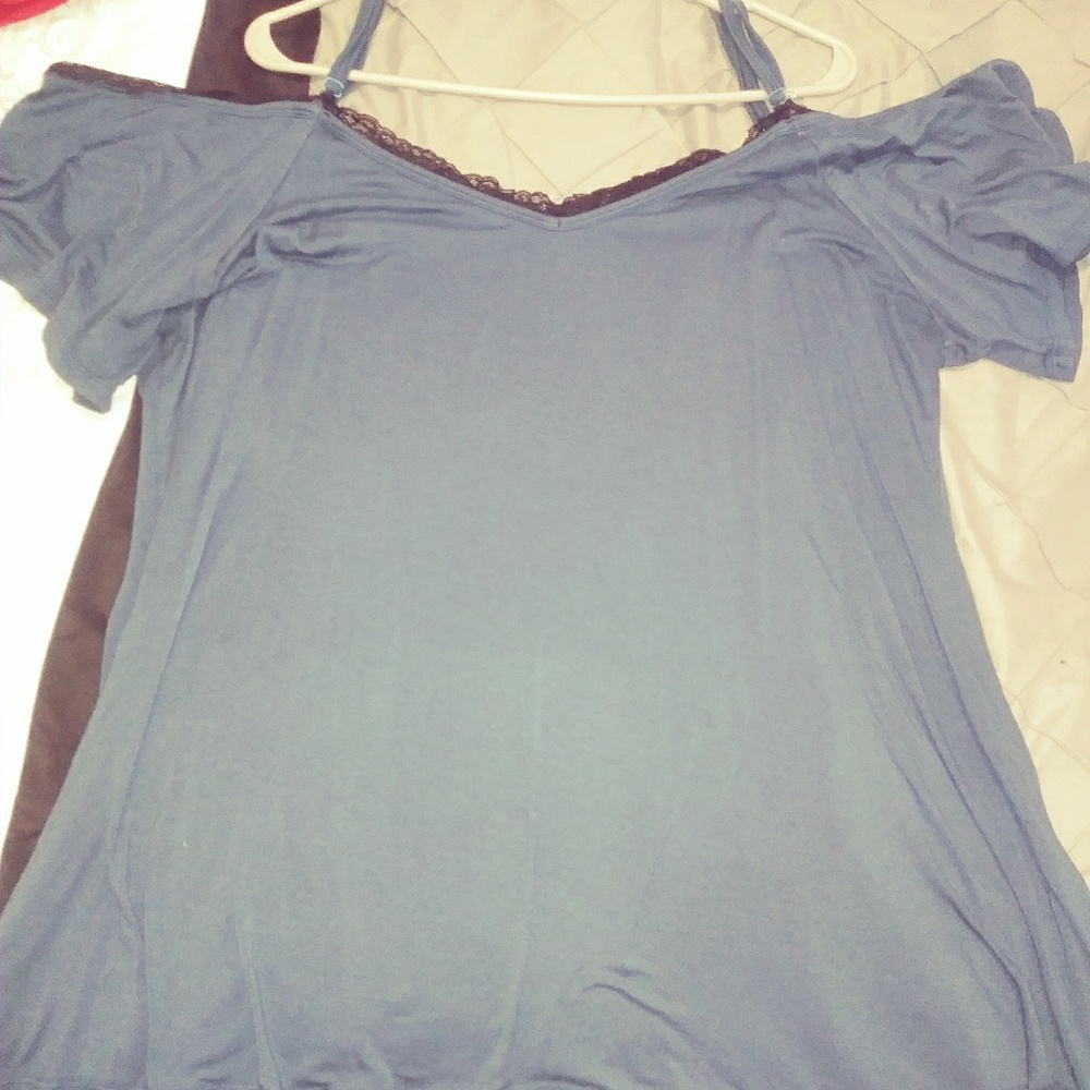 Torrid Of The Shoulder Blue and Black Lace Shirt.